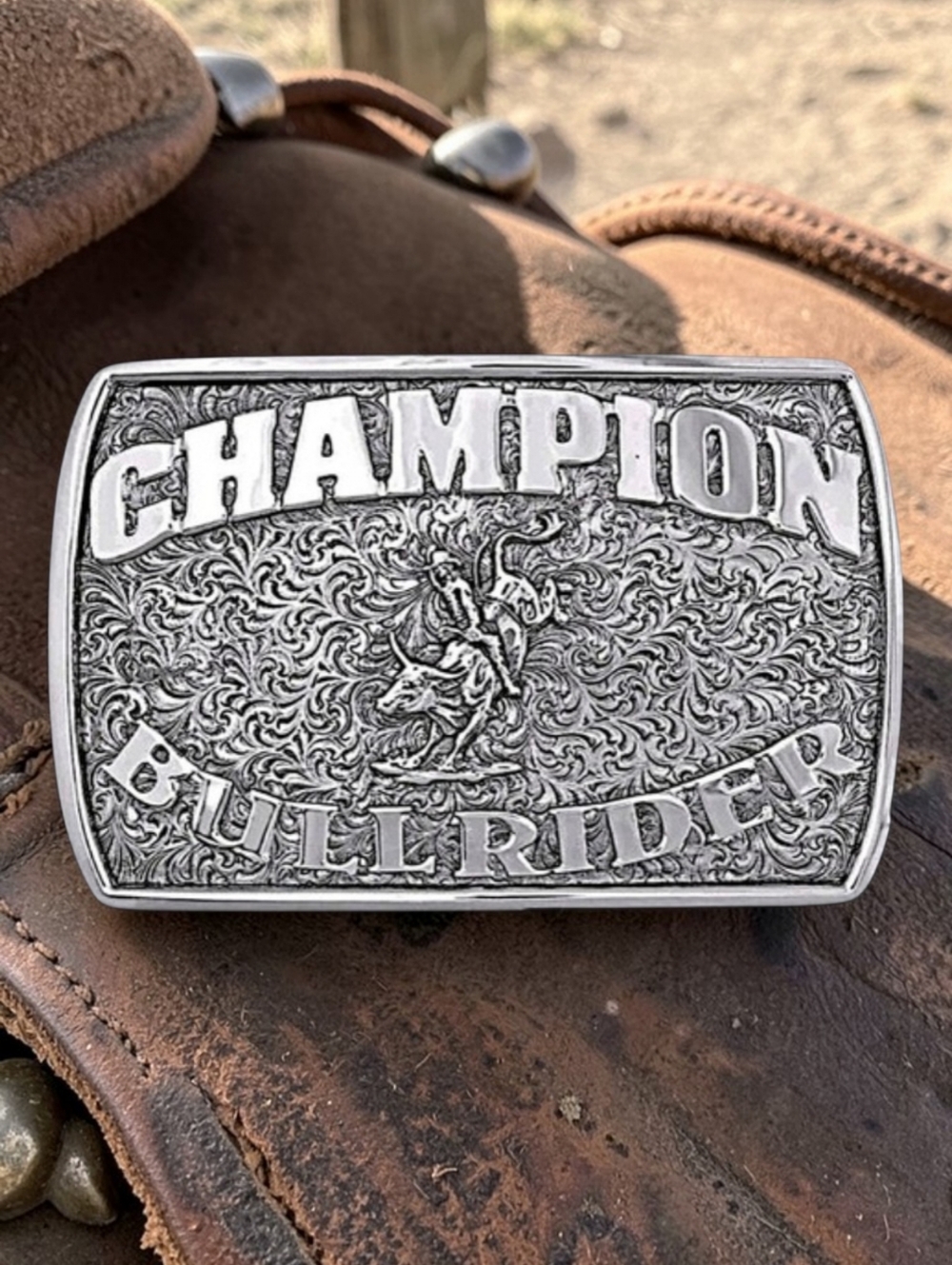 Montana Silversmiths Fine Silver Champion Bull Rider Buckle Retail $130 ~ NEW